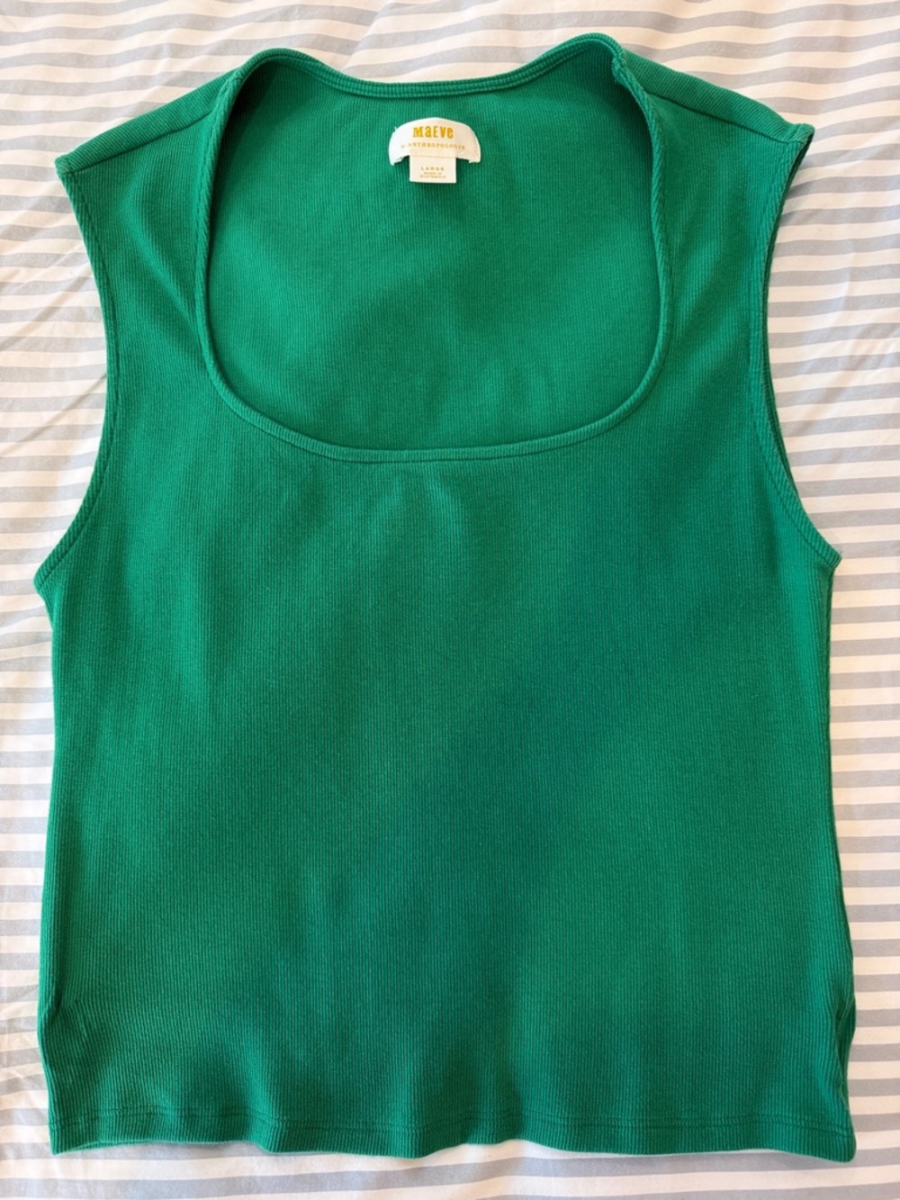 Anthropologie Green Ribbed Scoop Neck Tank Top